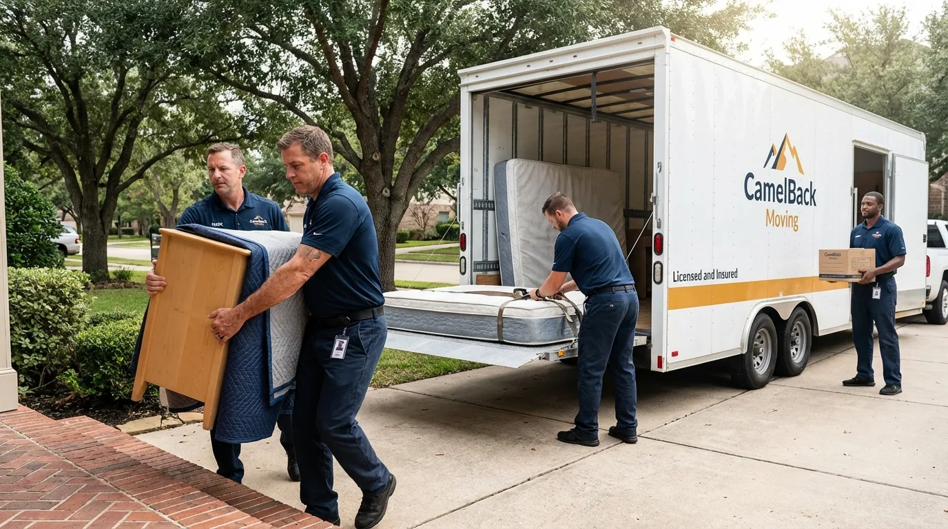 Crew loading residential truck for cross-state move from New Philadelphia, OH