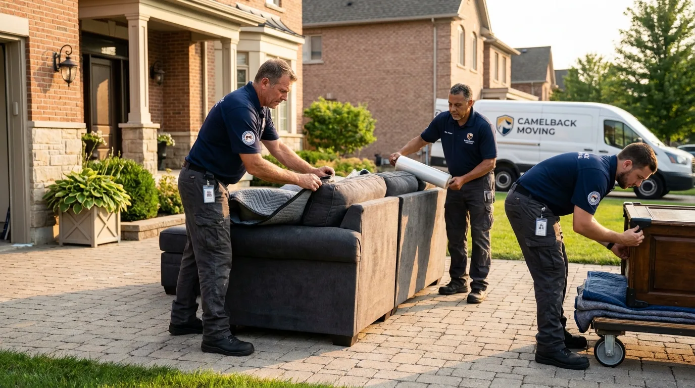 Large estate moving crew wrapping furniture in New Philadelphia, OH